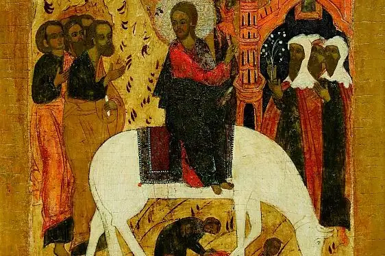 Вход Христа в Иерусалим. Конец XVII века. Русский Север (Вологодская область). Дерево, левкас, темпера. Коллекция Николая Кормашова. Фото для прессы.